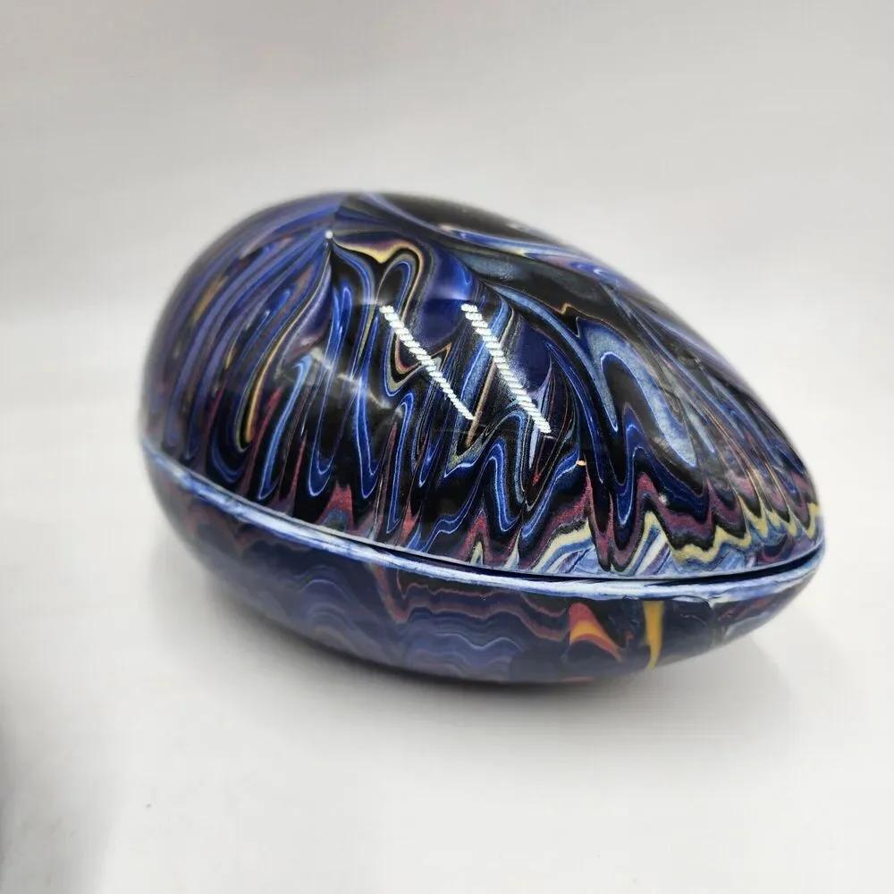 Vintage 2 Grazia Deruta Blue Swirl Pottery Egg Shape Ceramic Trinket Boxes Rare